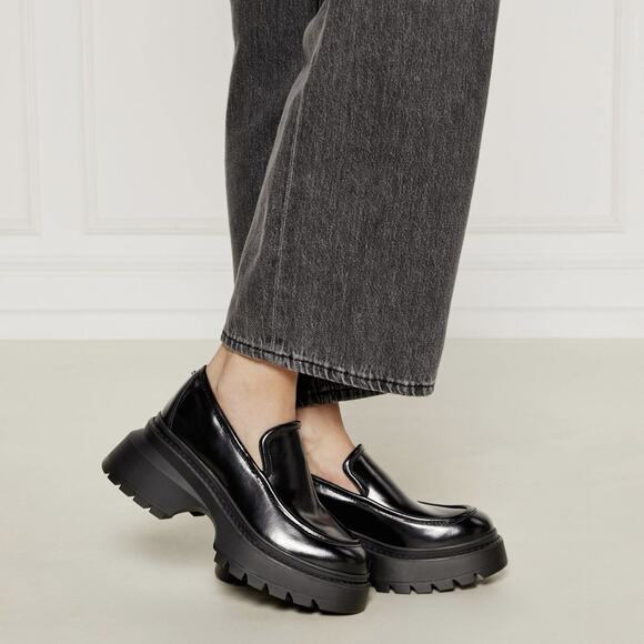 Michael Kors Shiloh Black Leather Chunky Lug Sole Platform Loafers - Picture 1 of 10